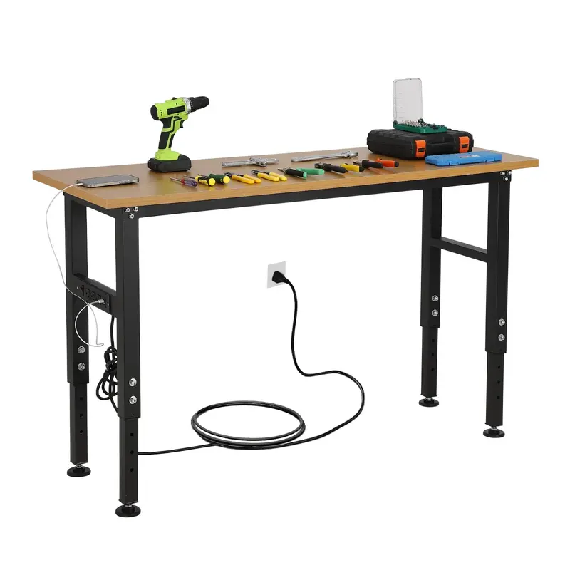 Garvee 60 x 20 Adjustable Workbench with Power Outlet - Heavy-Duty Work Bench with Foot Pads, 2500 lbs Load Capacity for ...