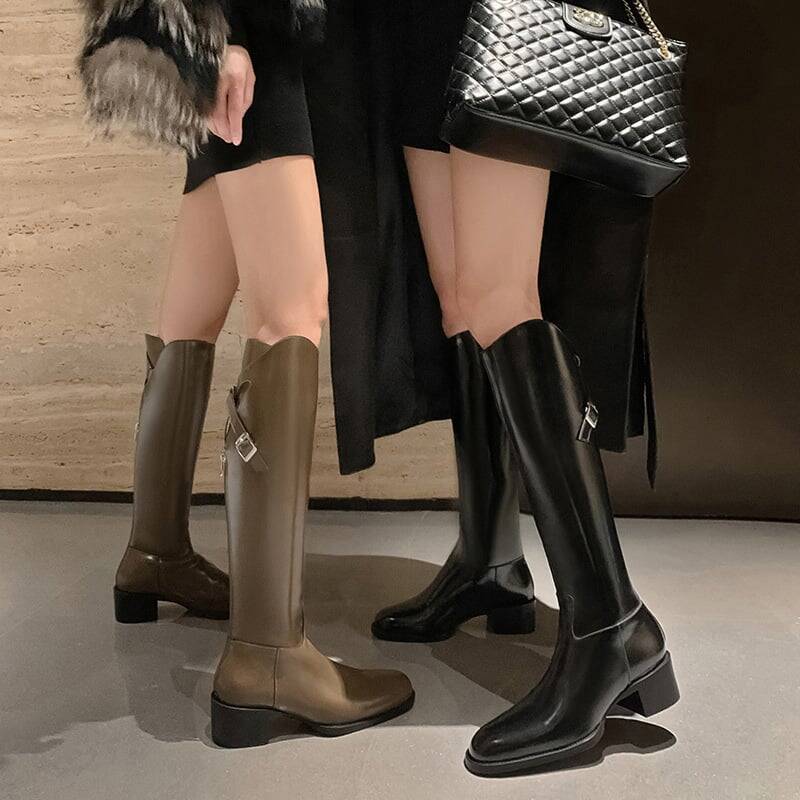 CHIKO Sarah Jeanne Round Toe Block Heels Knee High Boots
