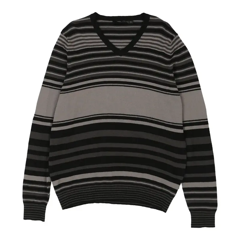 Calvin Klein Jeans Striped Jumper - 2XL Black Wool Blend