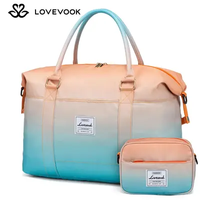 LOVEVOOK Fall Gradient Gym Bag Weekender Bag with Small Pouch, Carry Luggage and Carry on Overnight Bag, Large Capacity Styli...