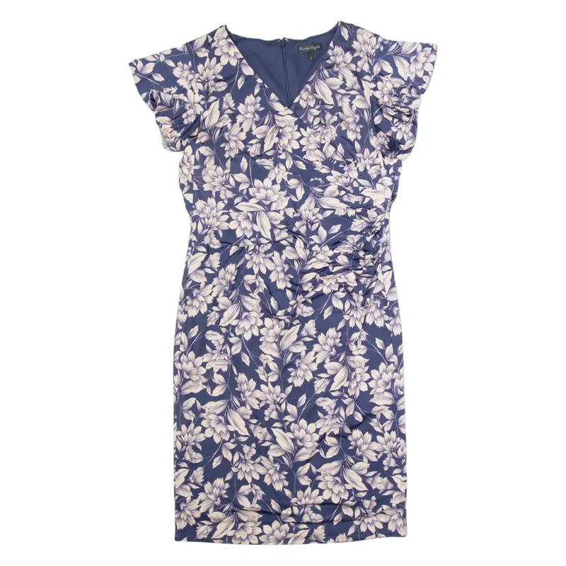 PHASE EIGHT Womens Bodycon Dress Blue Floral Short Sleeve Midi UK 14