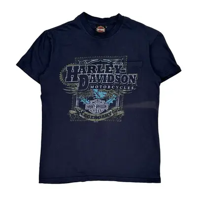 Harley Davidson Graphic T-Shirt - Medium Navy Cotton