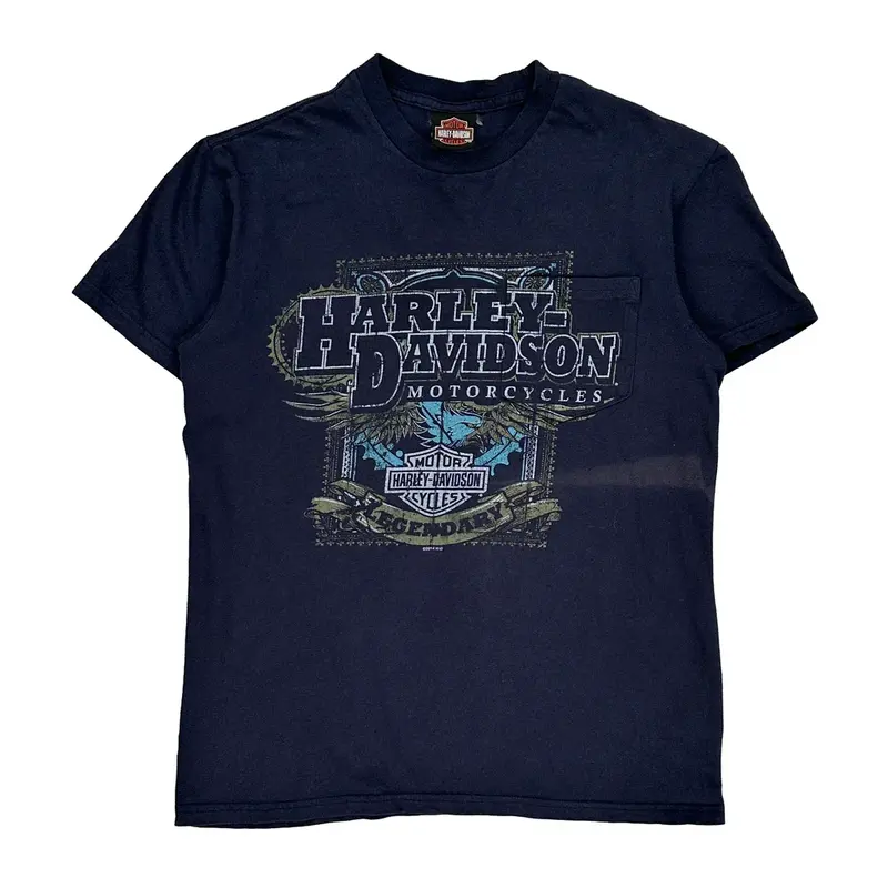 Harley Davidson Graphic T-Shirt - Medium Navy Cotton