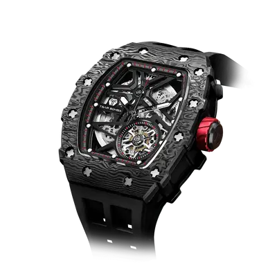 TSAR BOMBA Men's Luxury Tonneau Mechanical Sport Watch | Carbon Fiber Watch | Black | Elemental TB8209CF | Japanese Automatic...