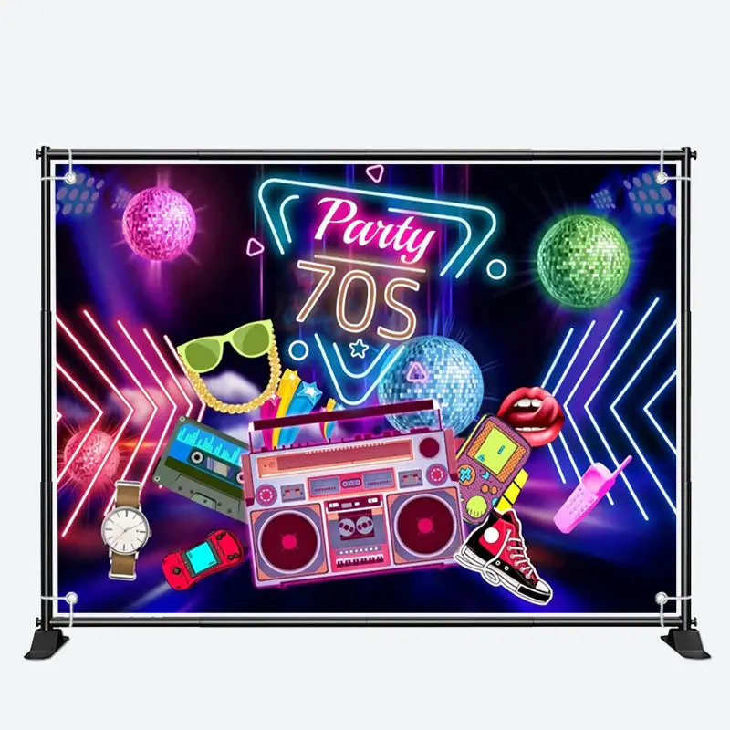 Party 70S Music Neon Light Happy Birthday Backdrop - Aperturee
