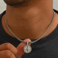 [New Arrivals] Personalized Round Star Pendant Compass Men's Stainless Steel Necklace Retro Hip-Hop Men's and Women's Accesso...