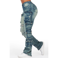 Octavie 2.0 Tinted Dark Wash Cargo Stacked Flare Jean