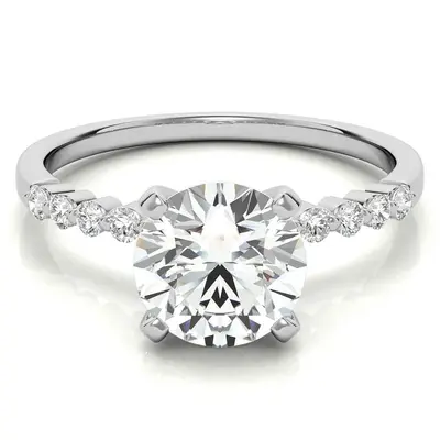 10K White Gold Round Cut Moissanite Engagement Ring