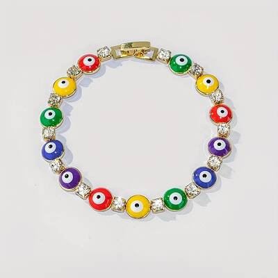 Fashionable Colorful Evil Eye Brass Pave Clear Cubic Zirconia Women's Bracelets for Women