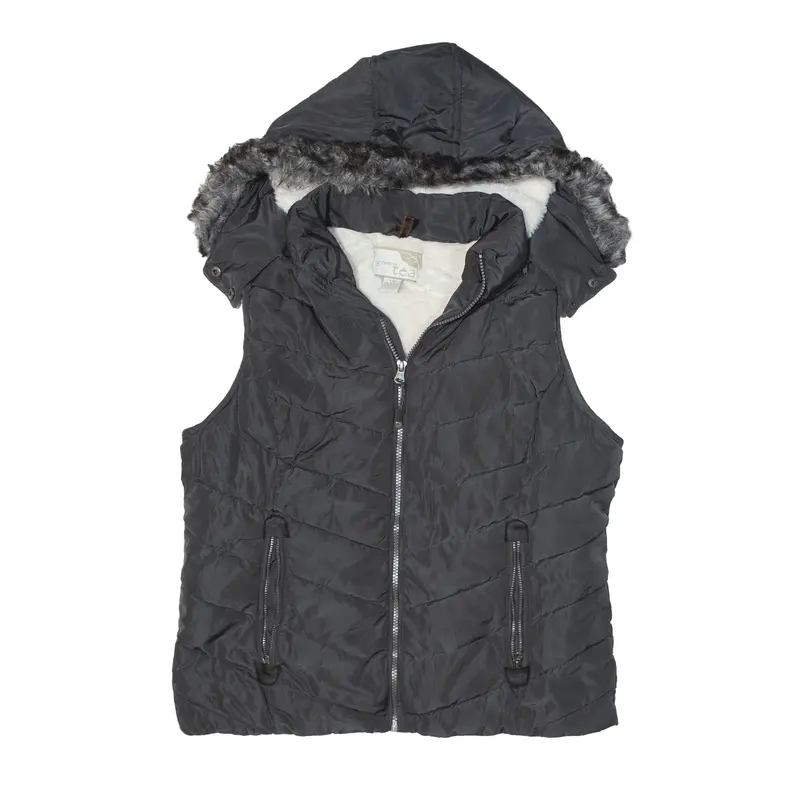 GREEN TEA Faux fur Lining Puffer Gilet Grey Womens L