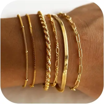 Jstyle Bracelets for Women Waterproof, Bracelet Stack Set Non Tarnish, Trendy Thin Dainty Stackable Cuban Link Paperclip Cha...