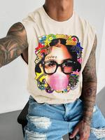 Men's Regular Fit Bubble Gum Pop Art Print Tank Top, Casual Street Sleeveless Top for Daily Wear, Menswear for All Seasons, A...