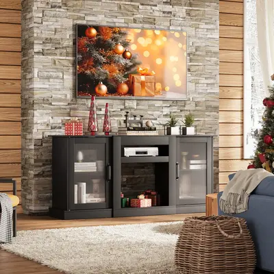 WLIVE Retro TV Stand for 65 inch TV, TV Console Cabinet with Storage, Open Shelves Entertainment Center for Living Room and B...