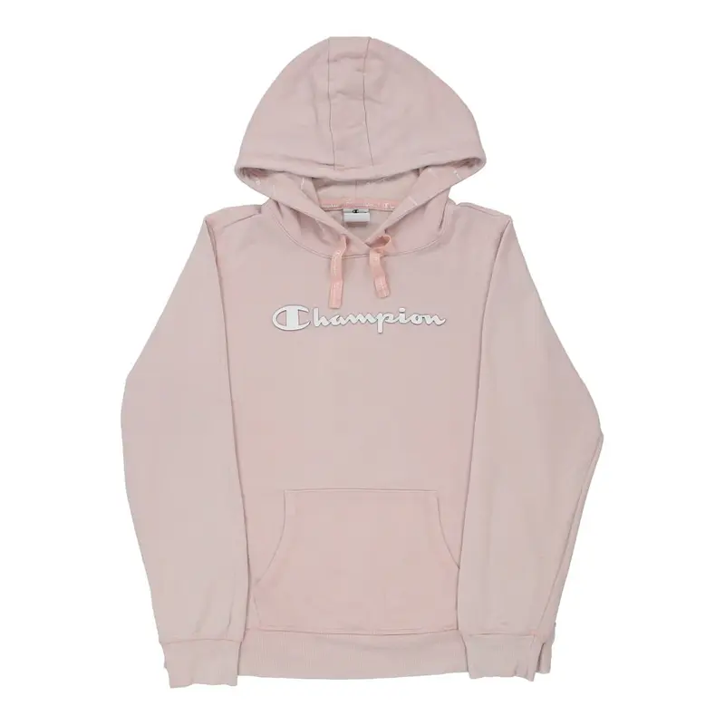 Champion Spellout Hoodie - 2XL Pink Cotton Blend