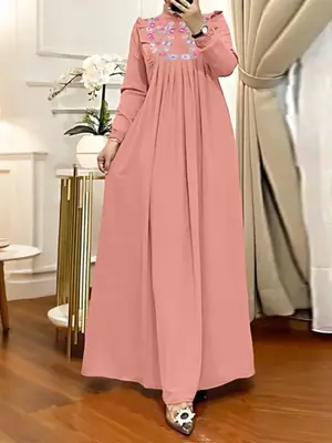 Muslim Women Long Sleeve Slim Fit Dress, Fashion Patchwork Design, Perfect for Casual and Religious Wear, Elegant and Comfort...