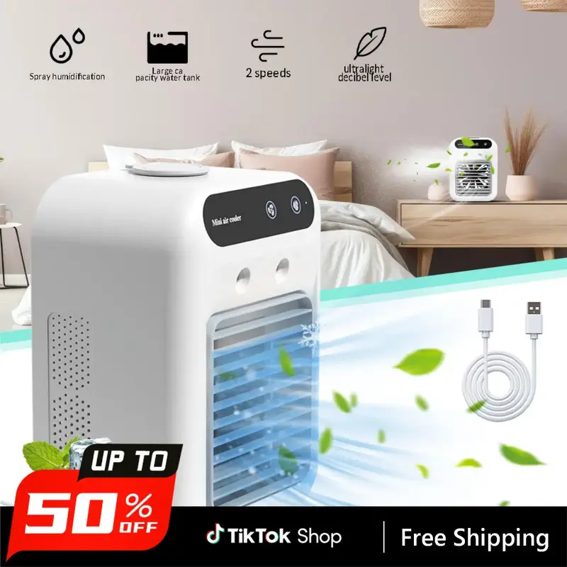 Portable Air Conditioner 3-in-1 – 2-Speed Mist Fan, 1800mAh Battery | Mini Air Cooler for All Scenes – Instant Cooling, Q...