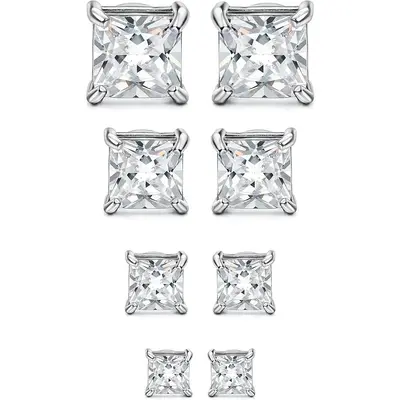 Drperfect 4 Pairs Stainless Steel Mens Womens Magnetic Stud Earrings Non-piercing CZ 4-7mm Jewellery