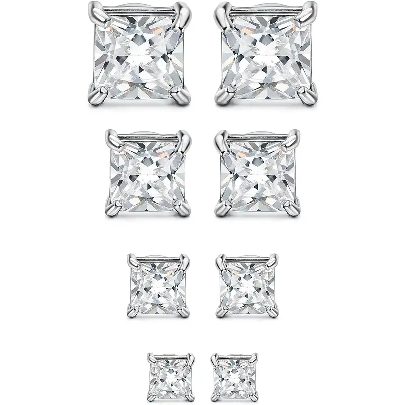 Drperfect 4 Pairs Stainless Steel Mens Womens Magnetic Stud Earrings Non-piercing CZ 4-7mm Jewellery