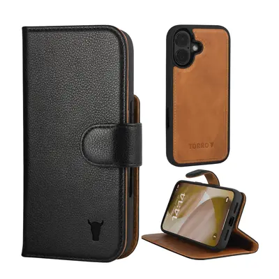 Apple iPhone 17 2-in-1 Leather Wallet Case (with Detachable Cover & MagSafe Charging) - Black