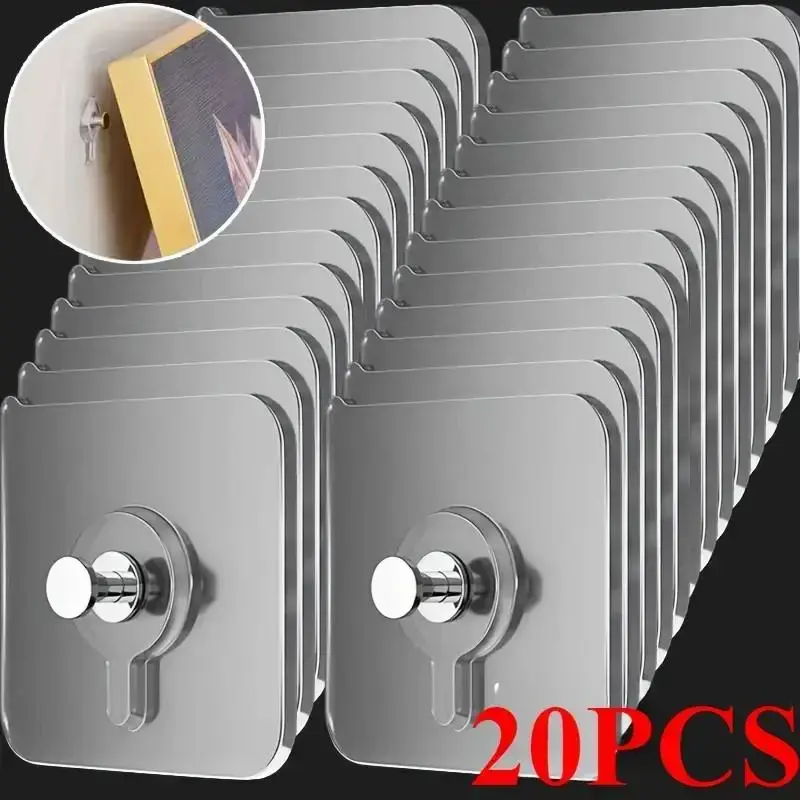 Wall Mounted Hook (20pcs), Easy To Install Self Adhesive Hook, Waterproof Plastic Hook, Suitable for Kitchen and Bathroom Pic...