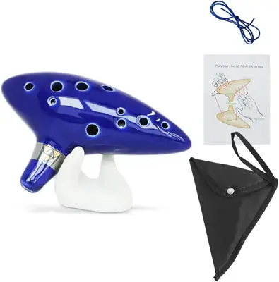 Ocarina Instrument with Neck Strap Cord and Song Book, 12 Hole Alto C Ocarinas With Gift Box, Hand-shape Display Stand and Bl...
