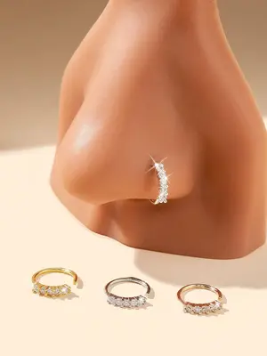 Personalized Copper & Cubic Zirconia Inlaid Luxury Nose Ring for Women, Fashion Accessory for Nightclub Party, Festival, Birt...