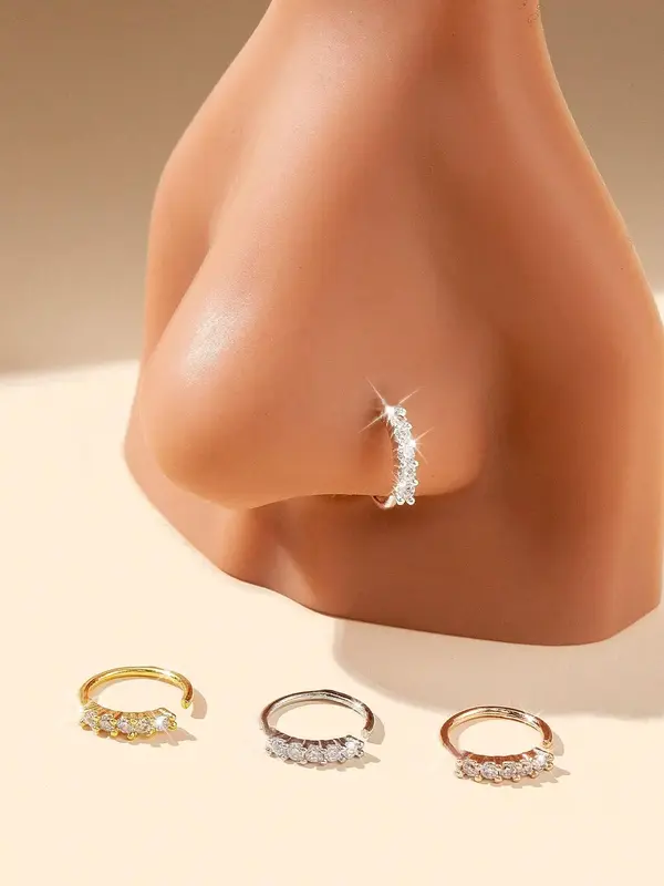 Personalized Copper & Cubic Zirconia Inlaid Luxury Nose Ring for Women, Fashion Accessory for Nightclub Party, Festival, Birt...