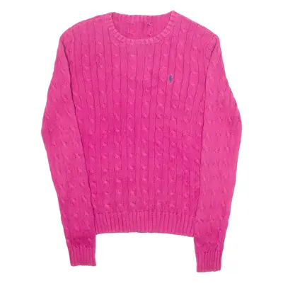 POLO RALPH LAUREN Womens Jumper Pink Crew Neck Cable Knit S