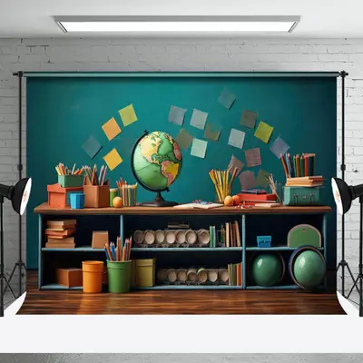Colorful Pencil Globe Retro Wall Backdrop For Photo - Aperturee