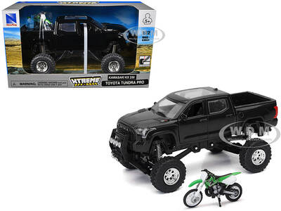 Toyota Tundra Pro Pickup Truck Black and Kawasaki KX 250 Motorcycle Green and White Xtreme Off-Road Series 1/32 Diecast Mod...