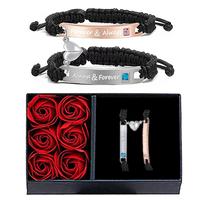 Couple Rhinestone Decorated Magnetic Heart Charm String Bracelet  Gift with Rose Gift Box, 1 Set Fashionable Jewelry for Wome...