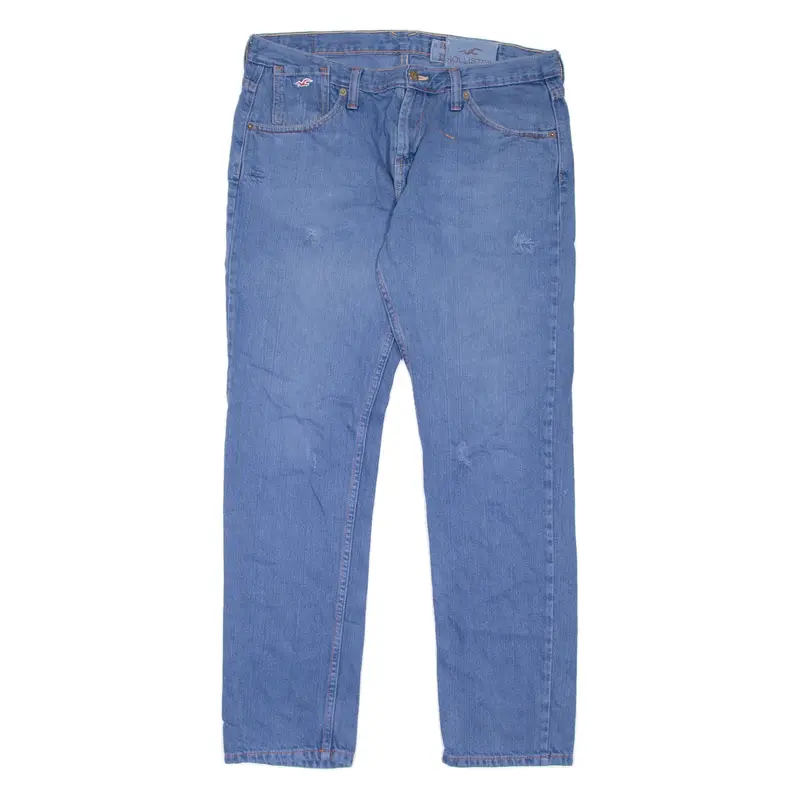 HOLLISTER Distressed Mens Jeans Blue Slim Straight W36 L32