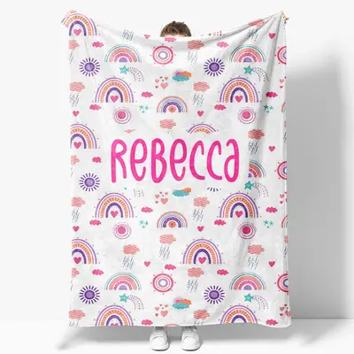 Colorful Boho Rainbow Weather Custom Name Blanket - Aperturee