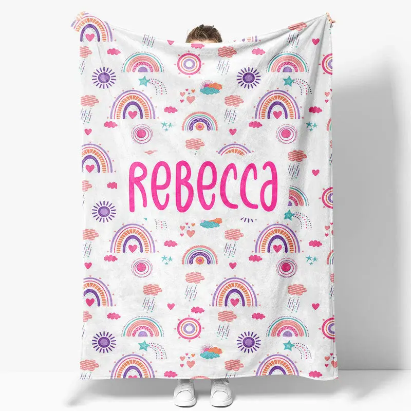 Colorful Boho Rainbow Weather Custom Name Blanket - Aperturee