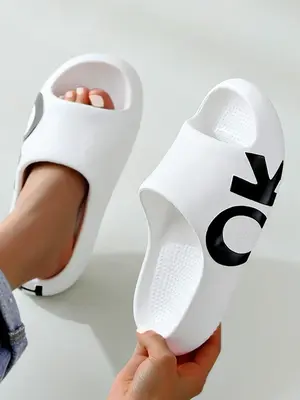 Women's Letter Pattern Non-slip House Slippers, Summer 2024 Slide Sandals, Home Sneaker Slippers, Beach Slides for Women Gir...