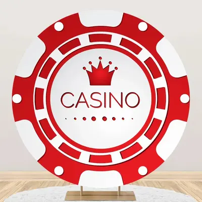 Round White Red Casino Crown Logo Party Backdrop - Aperturee