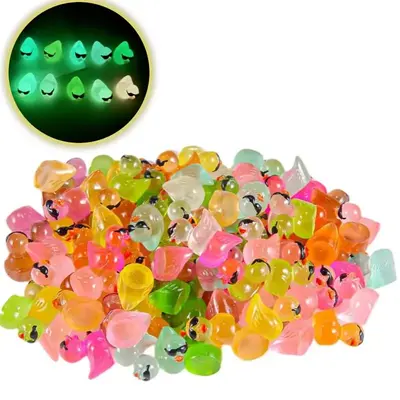 Random Color Cute Mini Cartoon Duck Decorations, 20/50pcs Luminous Sunglasses Decorative Duck Ornaments, Resin Decoration Su...