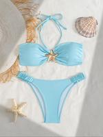 Women's Starfish Decor Bikini Set, Casual Fashion Chic Swimsuit Set for Beach Holiday Vacation, Ladies Swimwear for All Seaso...