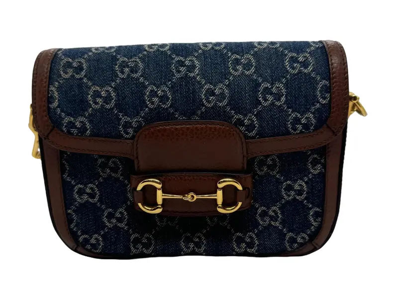 Pre-owned GUCCI leather and denim Shoulder Bags Denim GG Monogram Horsebit 1995 Shoulder Bag