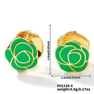 Vintage Brass Enamel Mountain Camellia Hoop Earrings