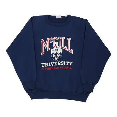 1980s McGill University Penmans College Sweatshirt - XL Navy Cotton Blend