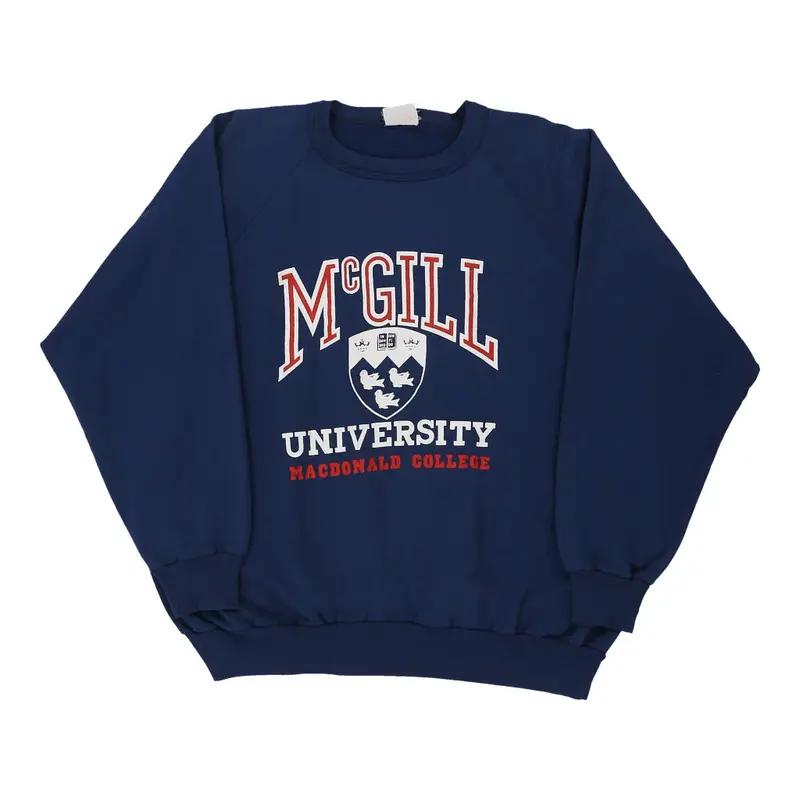 1980s McGill University Penmans College Sweatshirt - XL Navy Cotton Blend