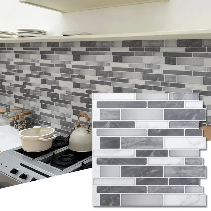 Art3d 10-Pack 12x12in Grey Marble Tile Stickers for Kitchen & Bathroom Backsplash - Self-Adhesive, Water-Resistant, Durable O...