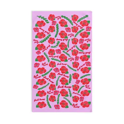 Subtle Red Poppies on Pink Hand Towel
