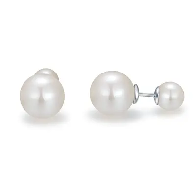 Sterling Silver Circular Shaped Pearl Round Stud Earrings