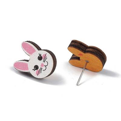 Natual Wood Easter Stud Earrings