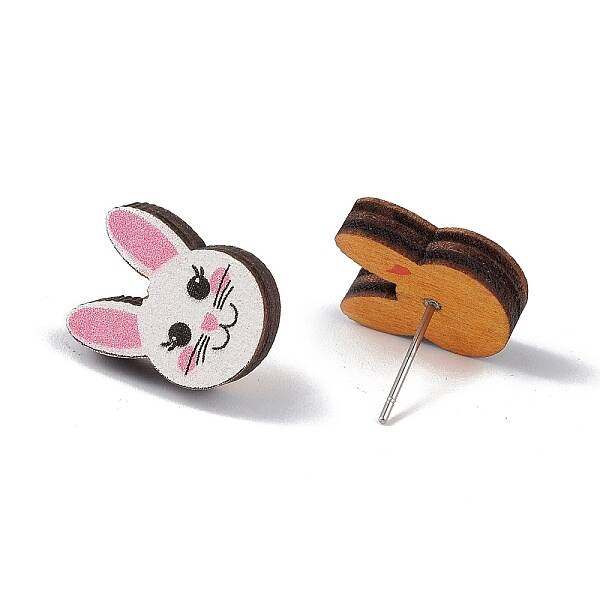 Natual Wood Easter Stud Earrings