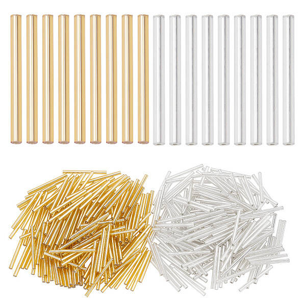 400Pcs 2 Style Transparent Glass Round Bugle Beads