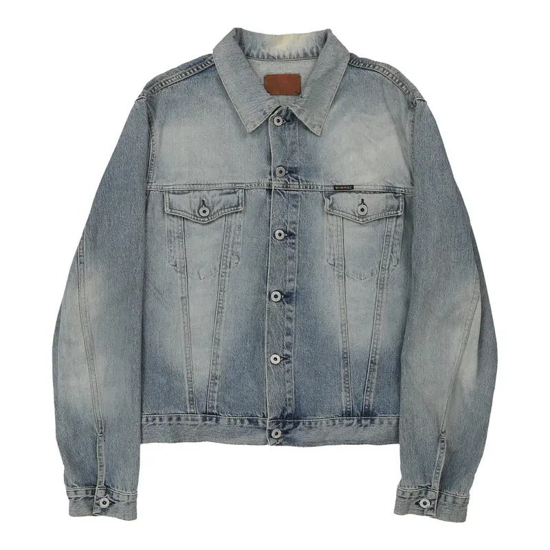 Don't Worry Be Happy Energie Graphic Denim Jacket - XL Blue Cotton