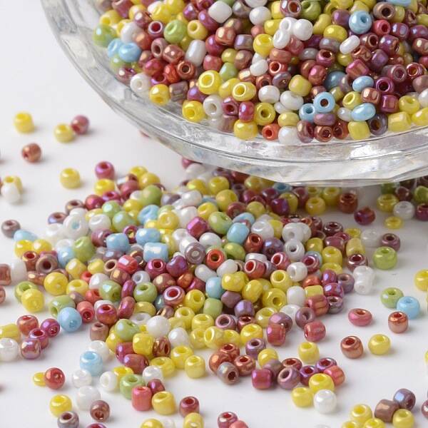 12/0 Opaque Colors Rainbow Plated Round Glass Seed Beads